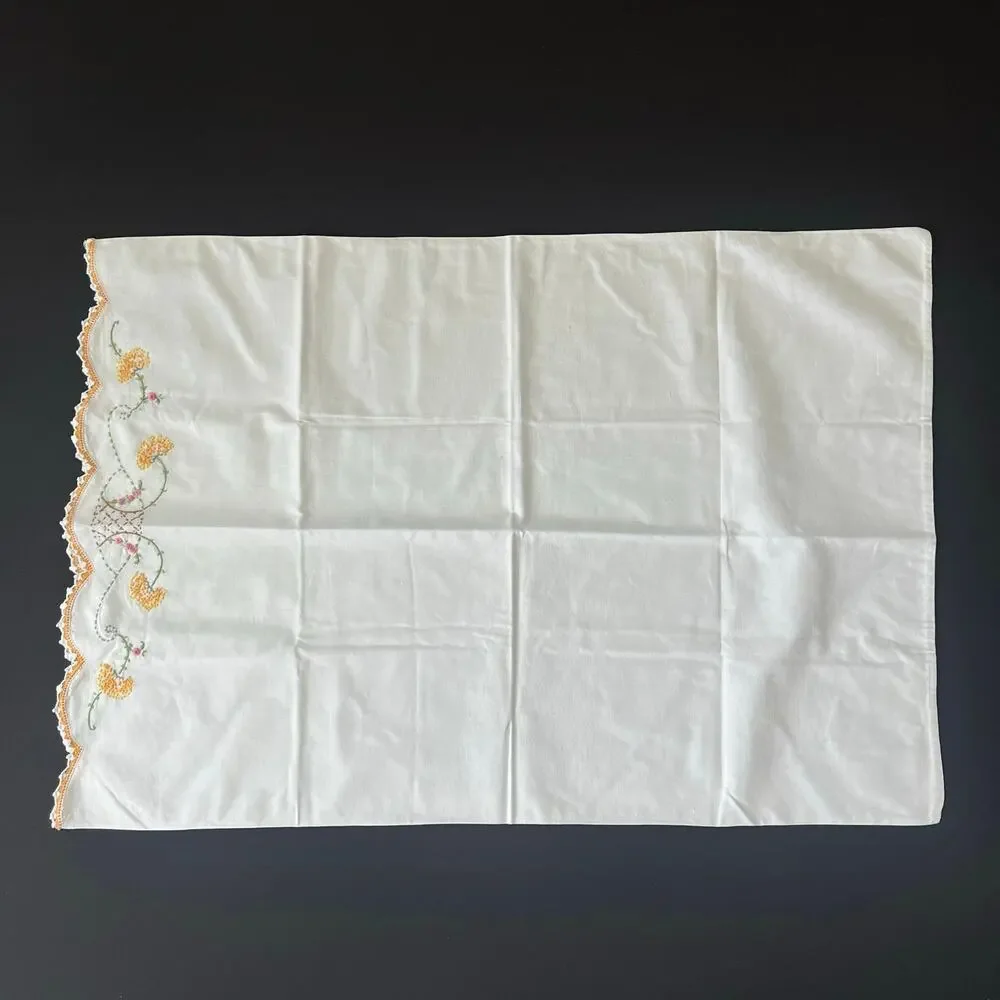 Vintage cross stitch embroidered two standard pillow cases. Roses